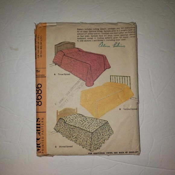 Vintage 1960s McCalls 8686 Bed Spreads Dust Ruffle Mattress Cover Sewing Pattern - Picture 3 of 3